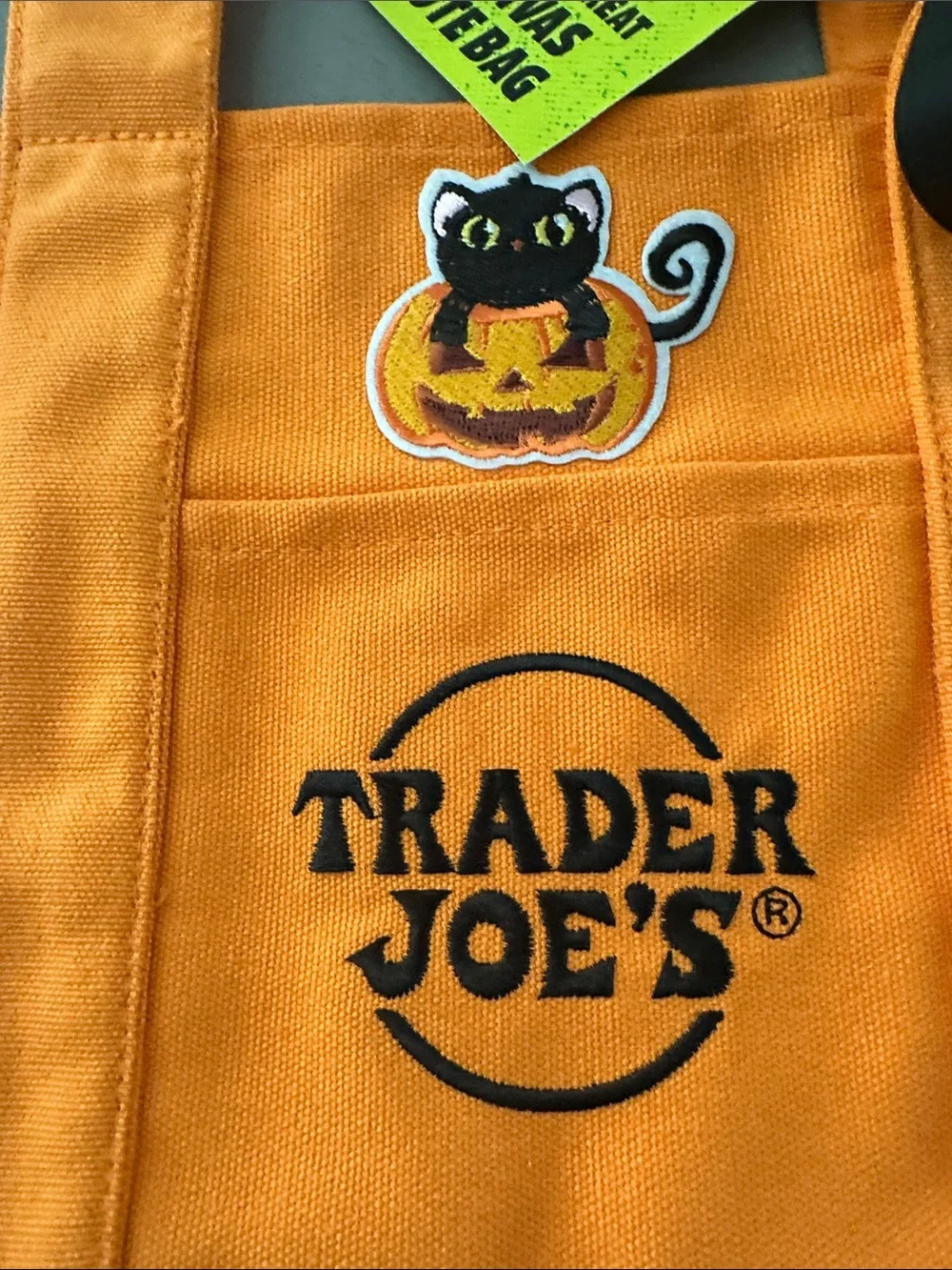 Trader Joe's Kids Orange Halloween Canvas Tote with Festive Patches
